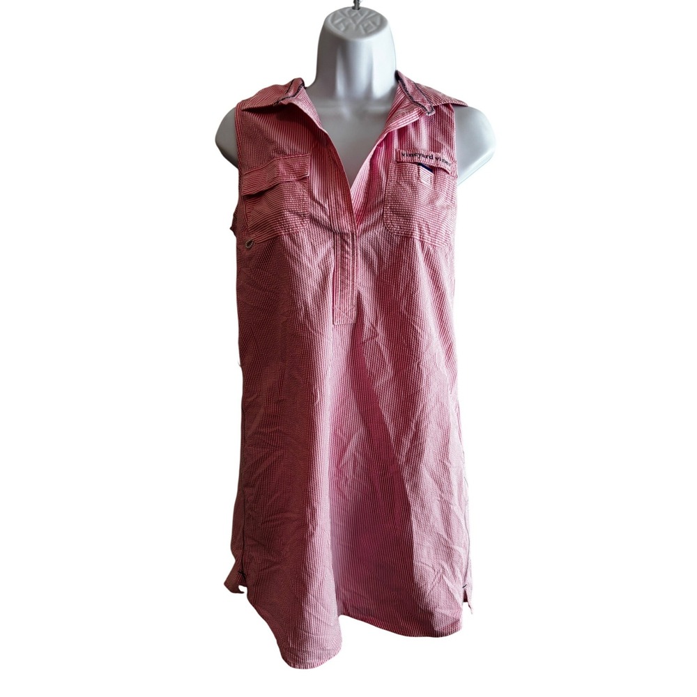 Vineyard Vines Performance Dress 0 Pink Seersucker Sleeveless Vented Shift